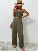 Crisscross Back Cropped Top and Pants Set - Minihomy