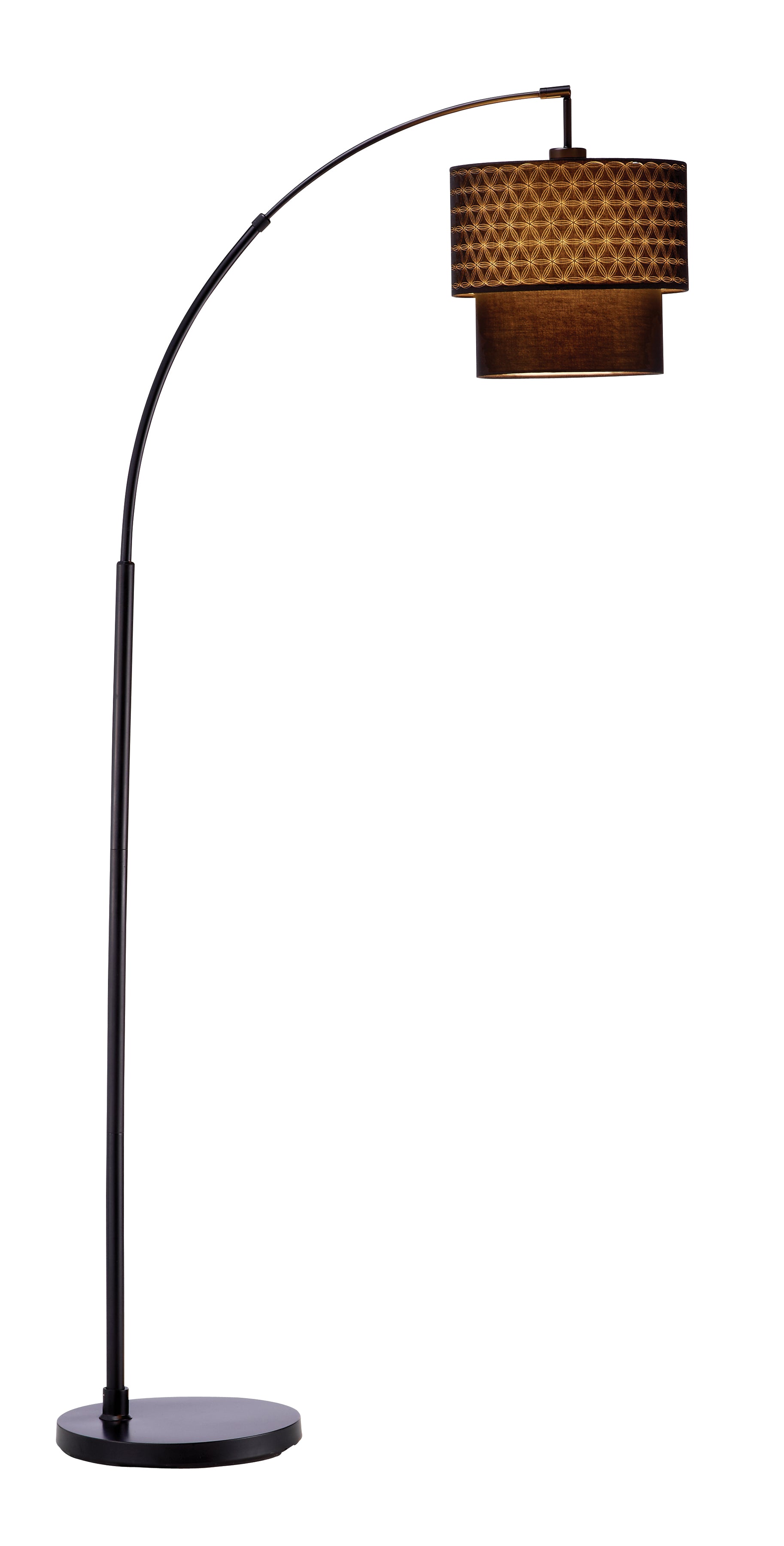 71" Black Arched Floor Lamp With Brown Drum Shade