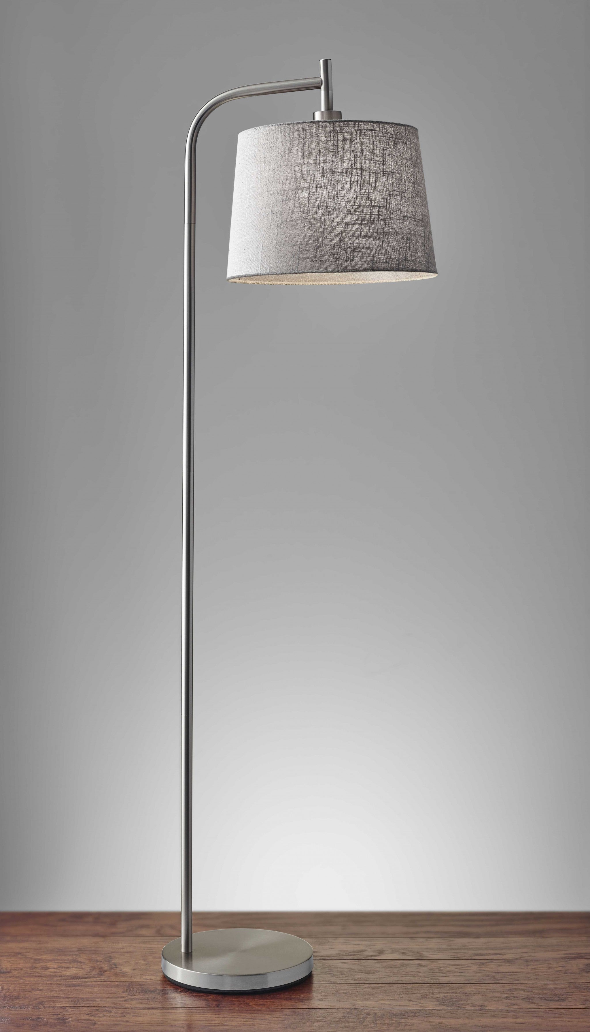 58" Swing Arm Floor Lamp With Gray Drum Shade