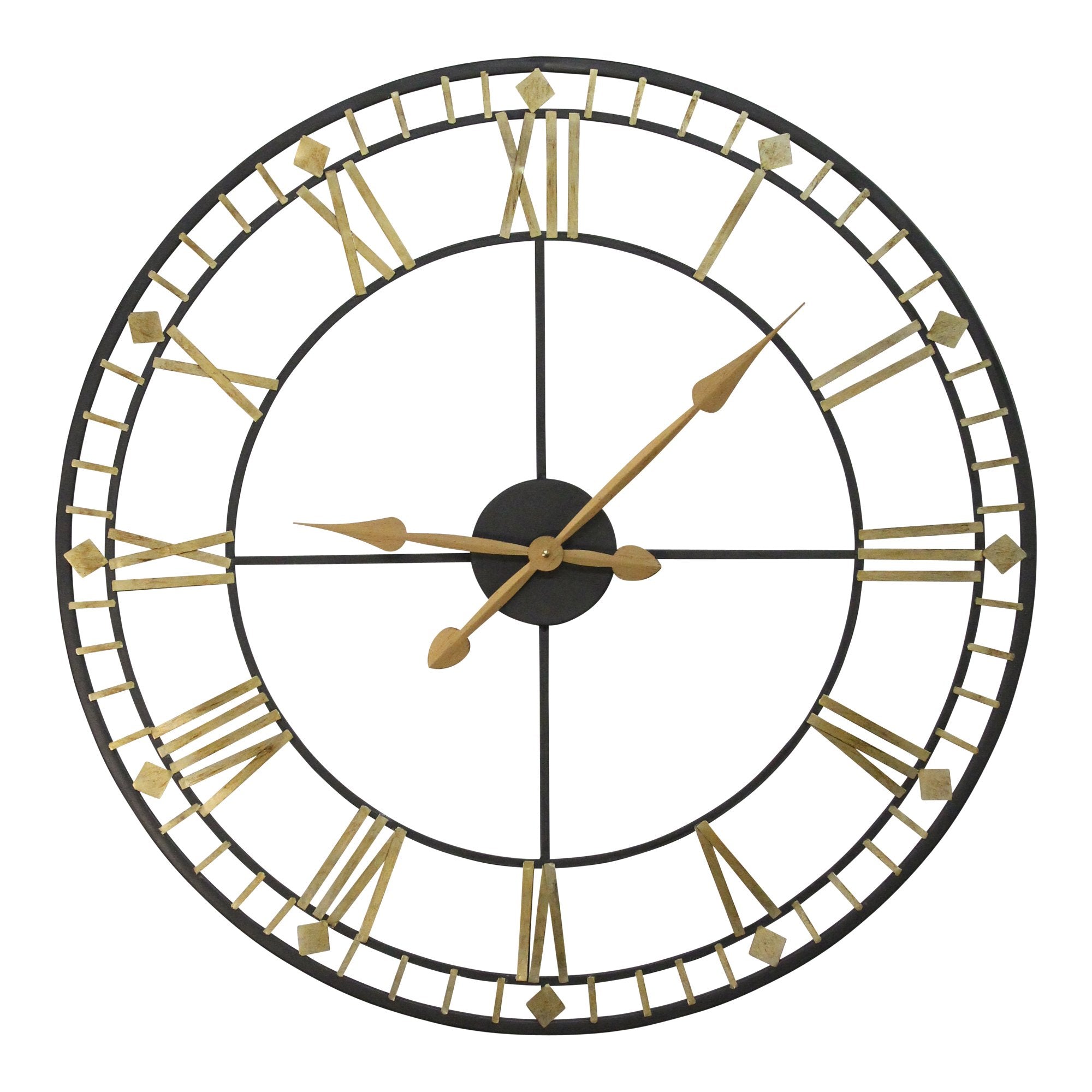 Oversized Vintage Style Metal Wall Clock  Black  Gold Numerals