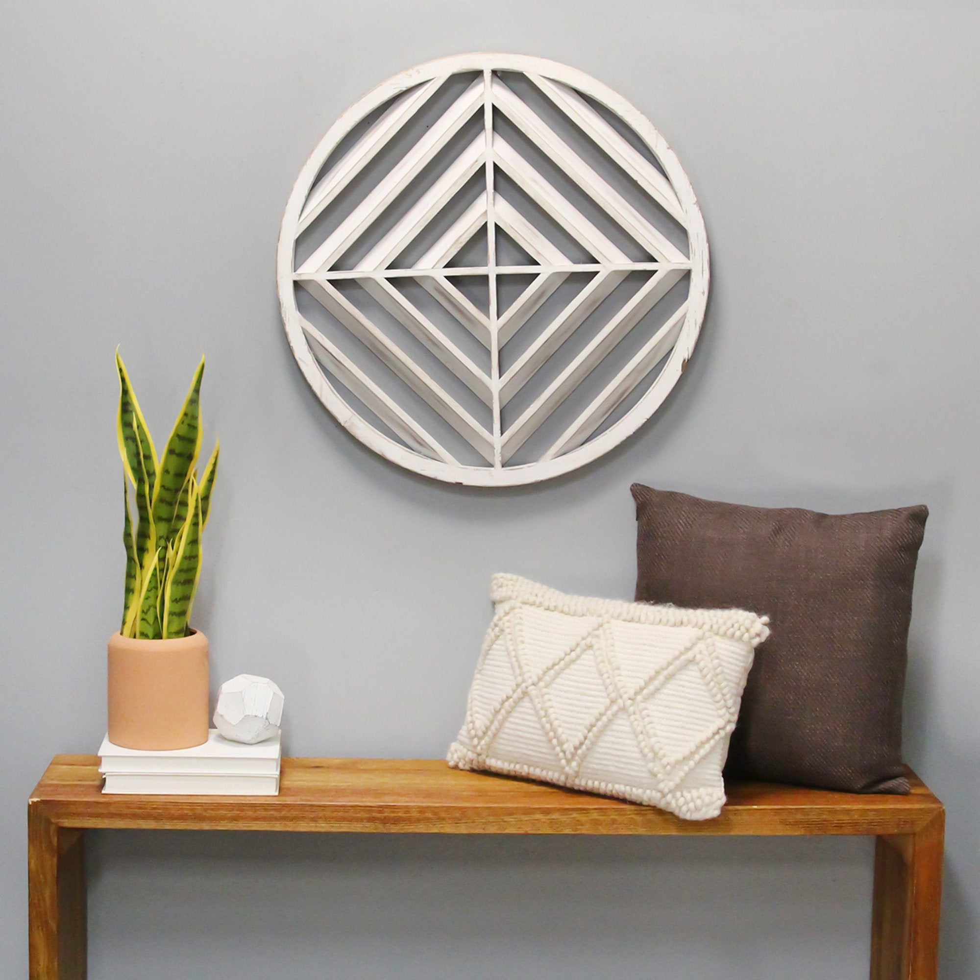 Modern Scandinavian Inspired White Wood Medallion Wall Decor - Minihomy