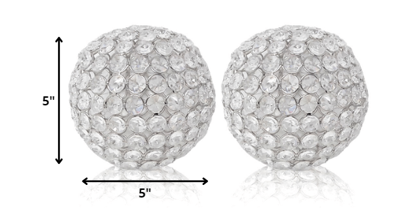 5" X 5" X 5" Silver Iron & Cristal Spheres Set Of 2