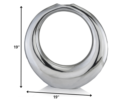 4" X 19" X 19" Silver Aluminum Ring Large Hoop Vase - Minihomy