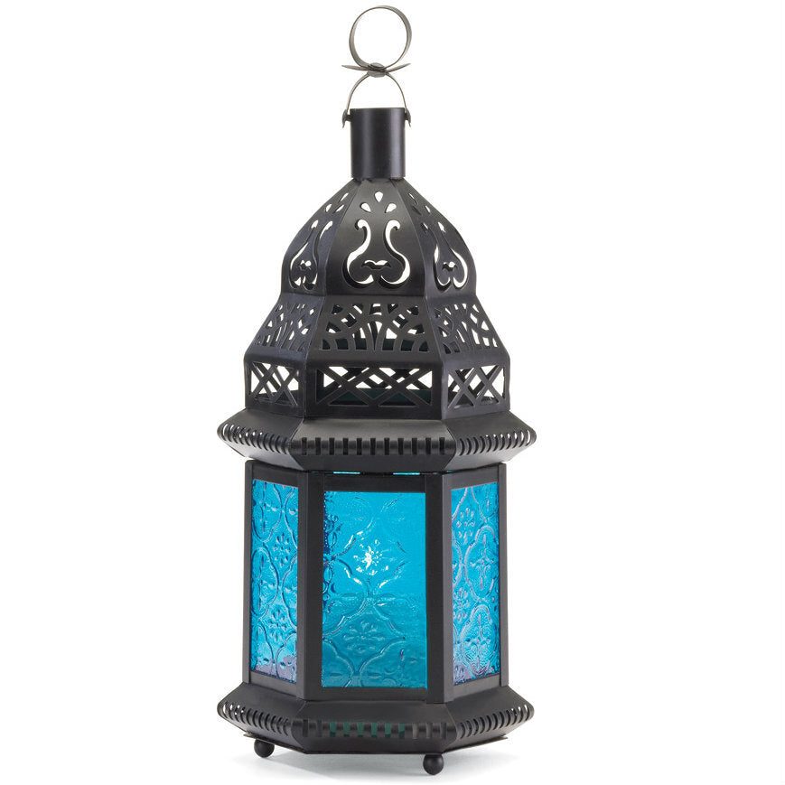 Azure Glass Moroccan Candle Lantern - 10 inches - Minihomy