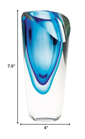 75 Mouth Blown Glass Blue Vase