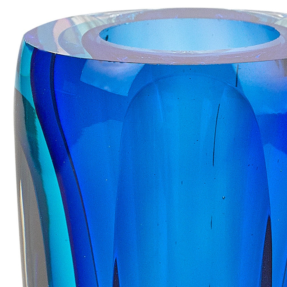 6 Mouth Blown Blue Art Glass Vase - Minihomy