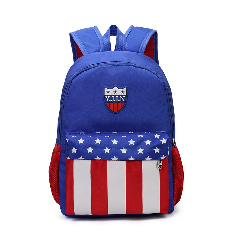 Spring children's schoolbag custom Dacron cartoon cute blue kindergarten double shoulder bag
