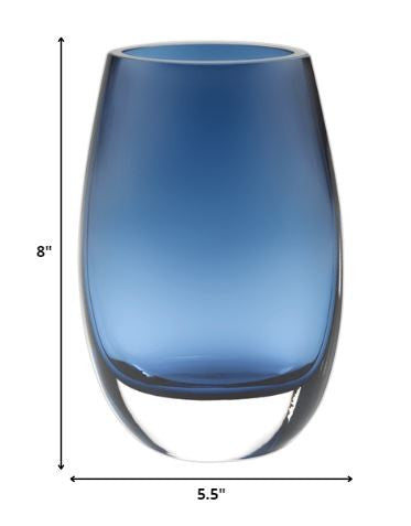 8 Mouth Blown Crystal Oval Thick Midnight Blue Walled Vase - Minihomy