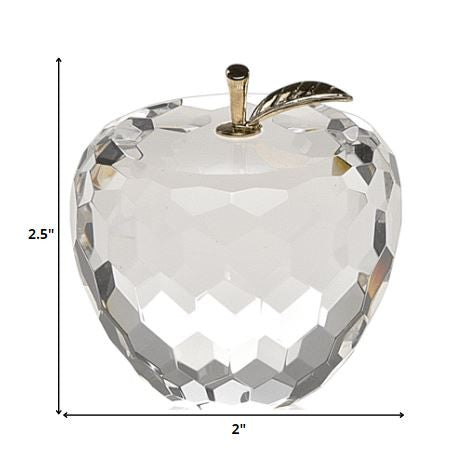 Gold Crystal Faceted Apple Paperweight With Gold Leaf