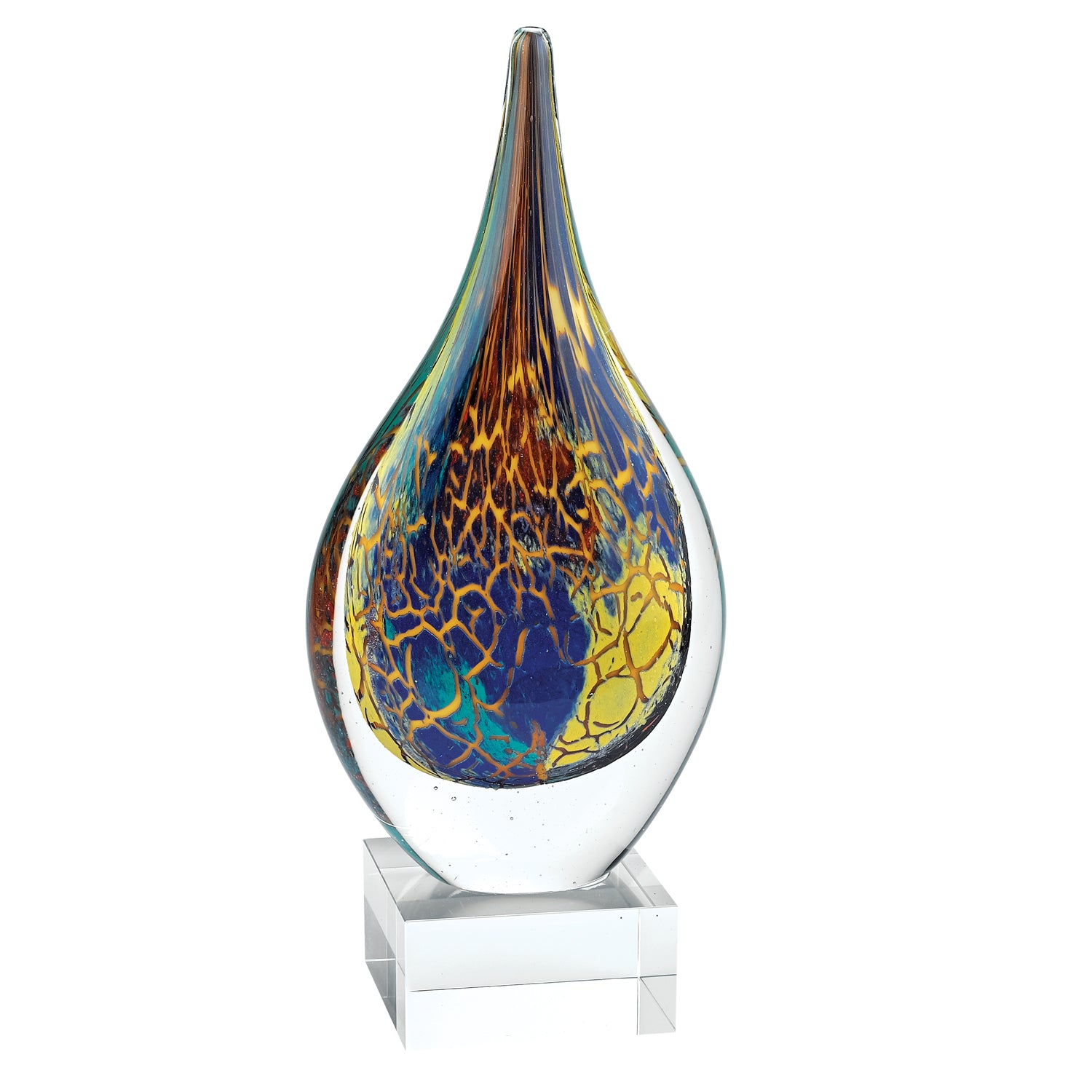 11 Multicolor Art Glass Teardrop On Crystal Base - Minihomy