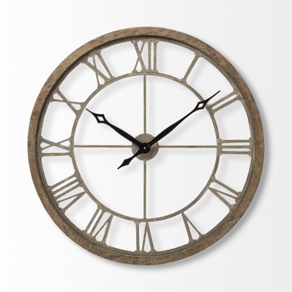 31.5" Whitewash Brown Round Modern Farm Wall Clock - Minihomy