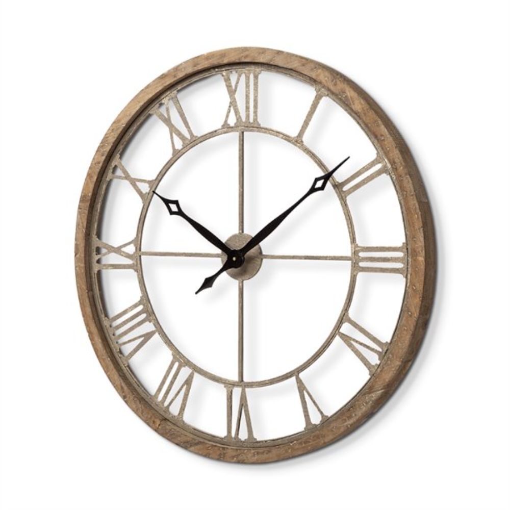 31.5" Whitewash Brown Round Modern Farm Wall Clock - Minihomy