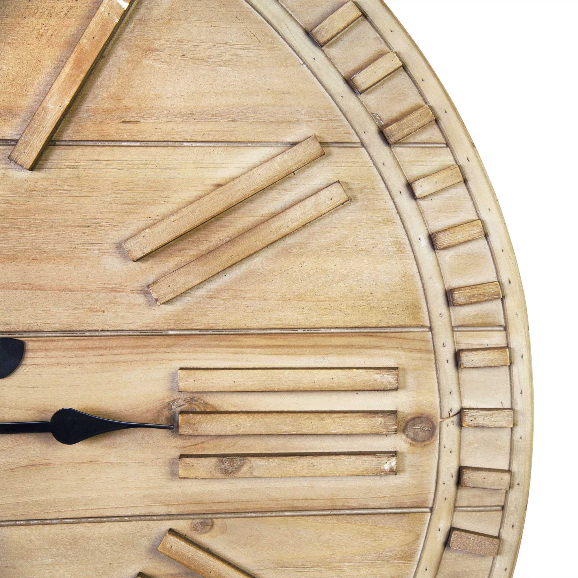 32 Round Natural Wood Face Roman Numeral Wall Clock - Minihomy