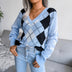 Argyle V-Neck Long Sleeve Sweater - Minihomy