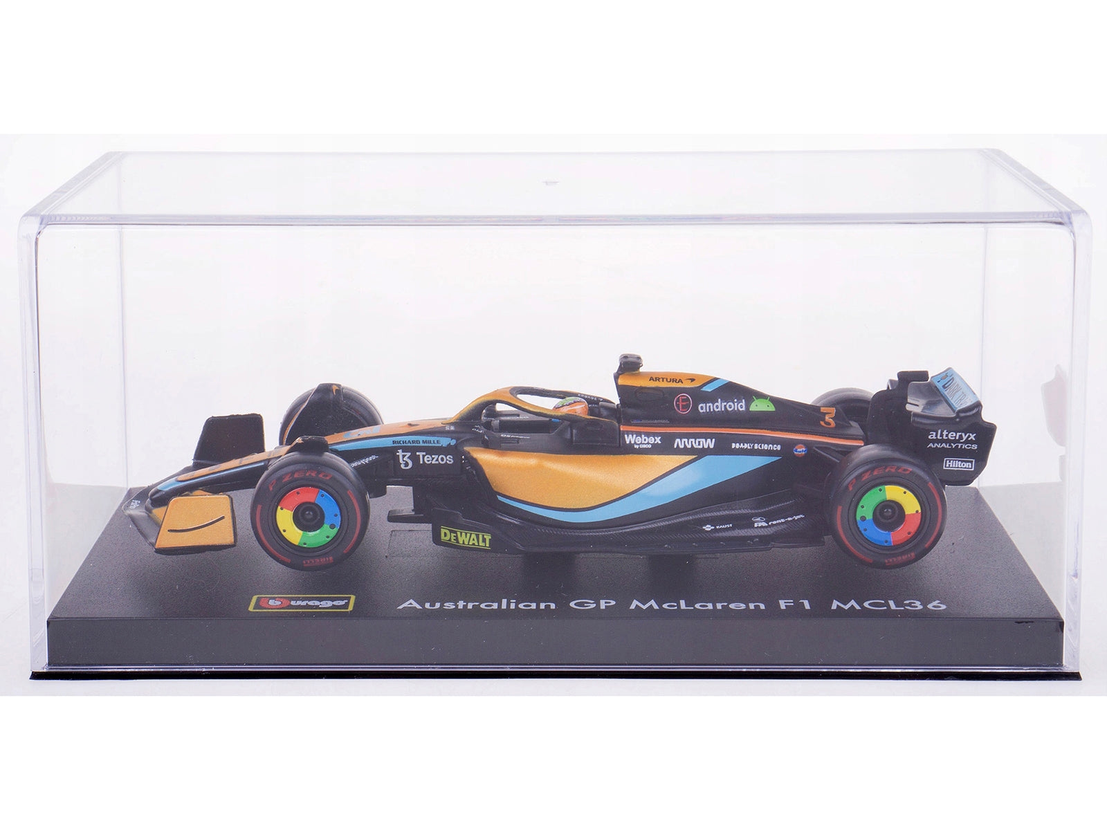 McLaren MCL36 #3 Daniel Ricciardo Formula One F1 "Australian GP" (2022) with Display Case 1/43 Diecast Model Car by Bburago - Minihomy