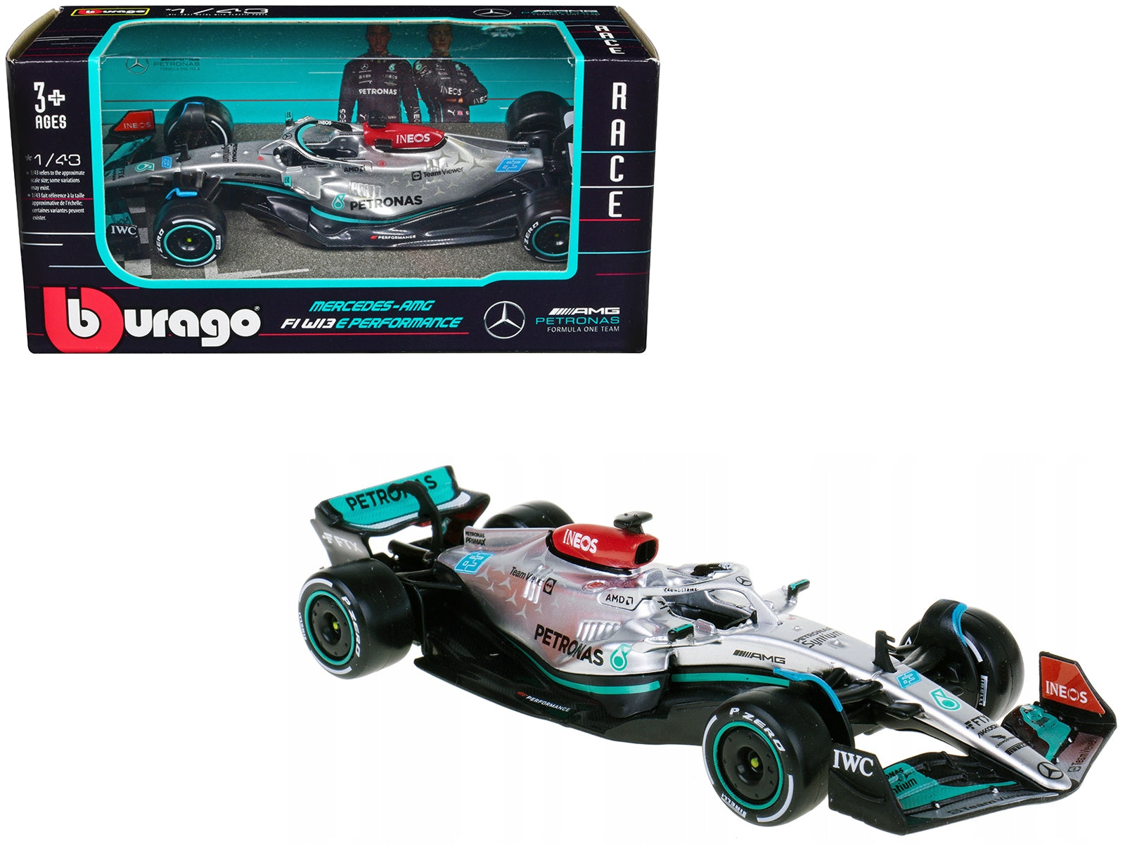 Mercedes-AMG F1 W13 E Performance #63 George Russell "F1 Formula One World Championship" (2022) 1/43 Diecast Model Car by Bburago - Minihomy