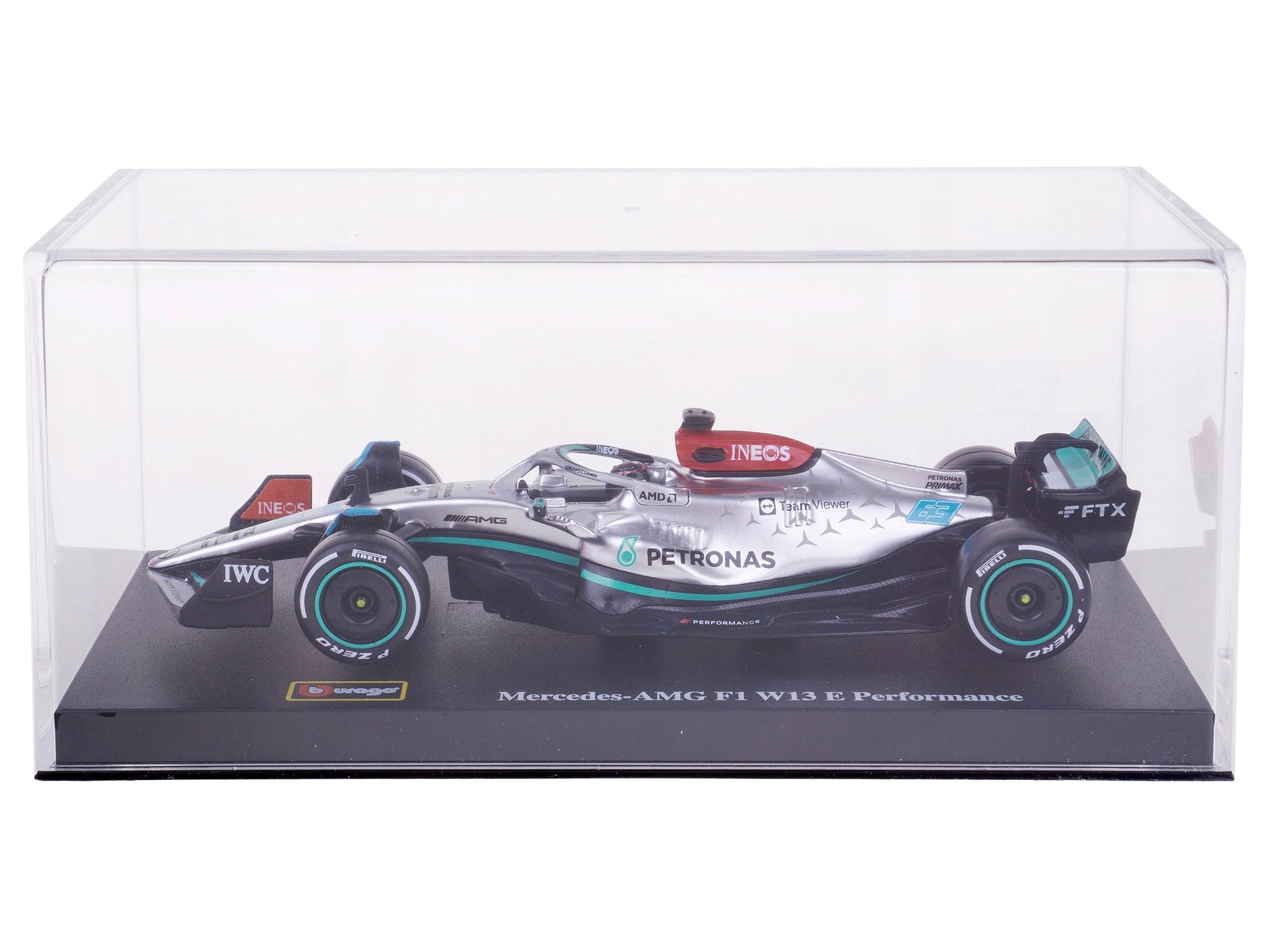 Mercedes-AMG F1 W13 E Performance #63 George Russell "F1 Formula One World Championship" (2022) with Display Case 1/43 Diecast Model Car by Bburago - Minihomy