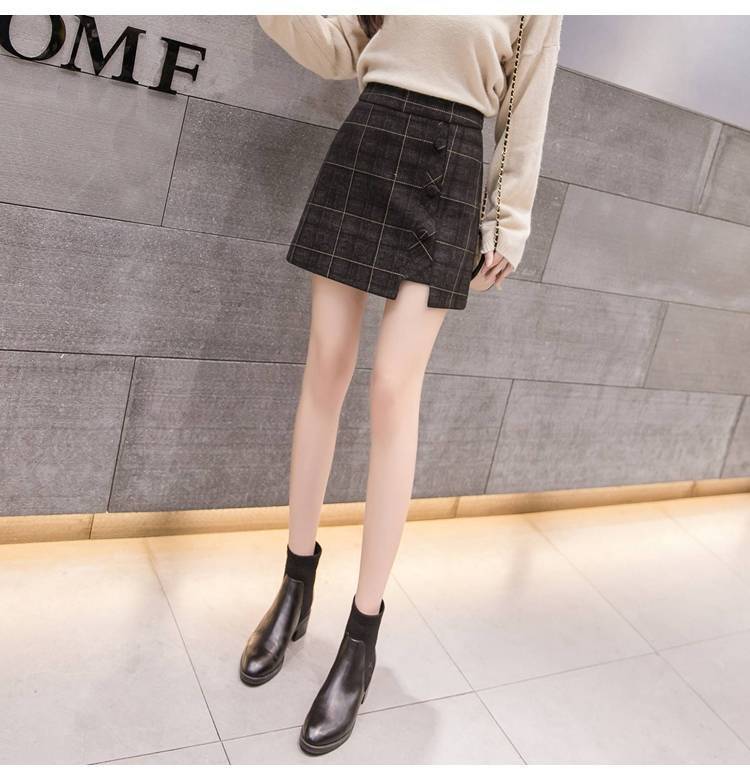 Plaid Skirt Women Irregular Woolen  Short Skirt - Minihomy