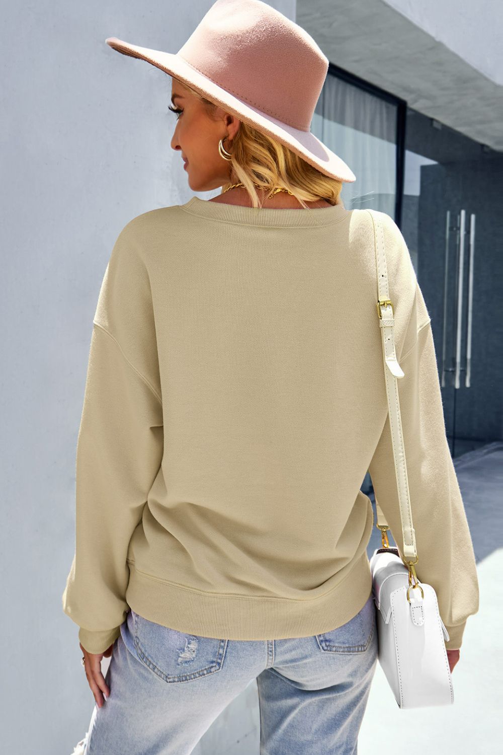 Dropped Shoulder Balloon Sleeve Sweatshirt - Minihomy