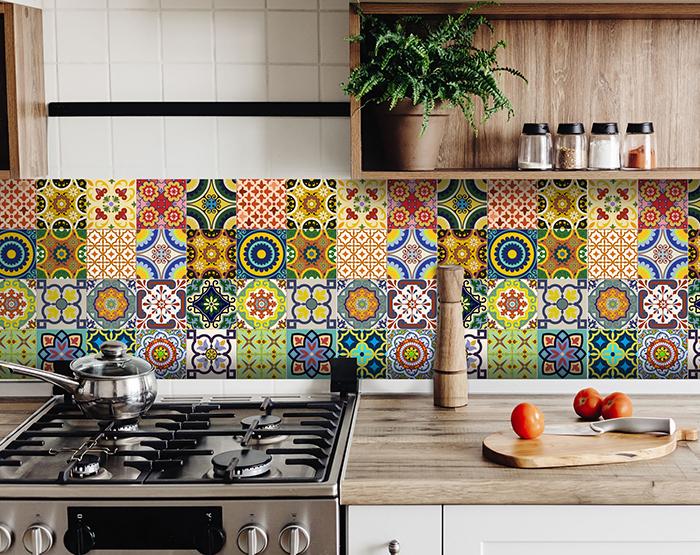 6" X 6" Mediterranean Brights Mosaic Peel And Stick Removable Tiles - Minihomy