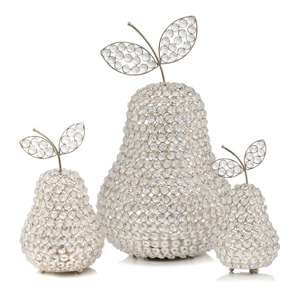 12" Silver Pear Faux Crystal Sculpture - Minihomy