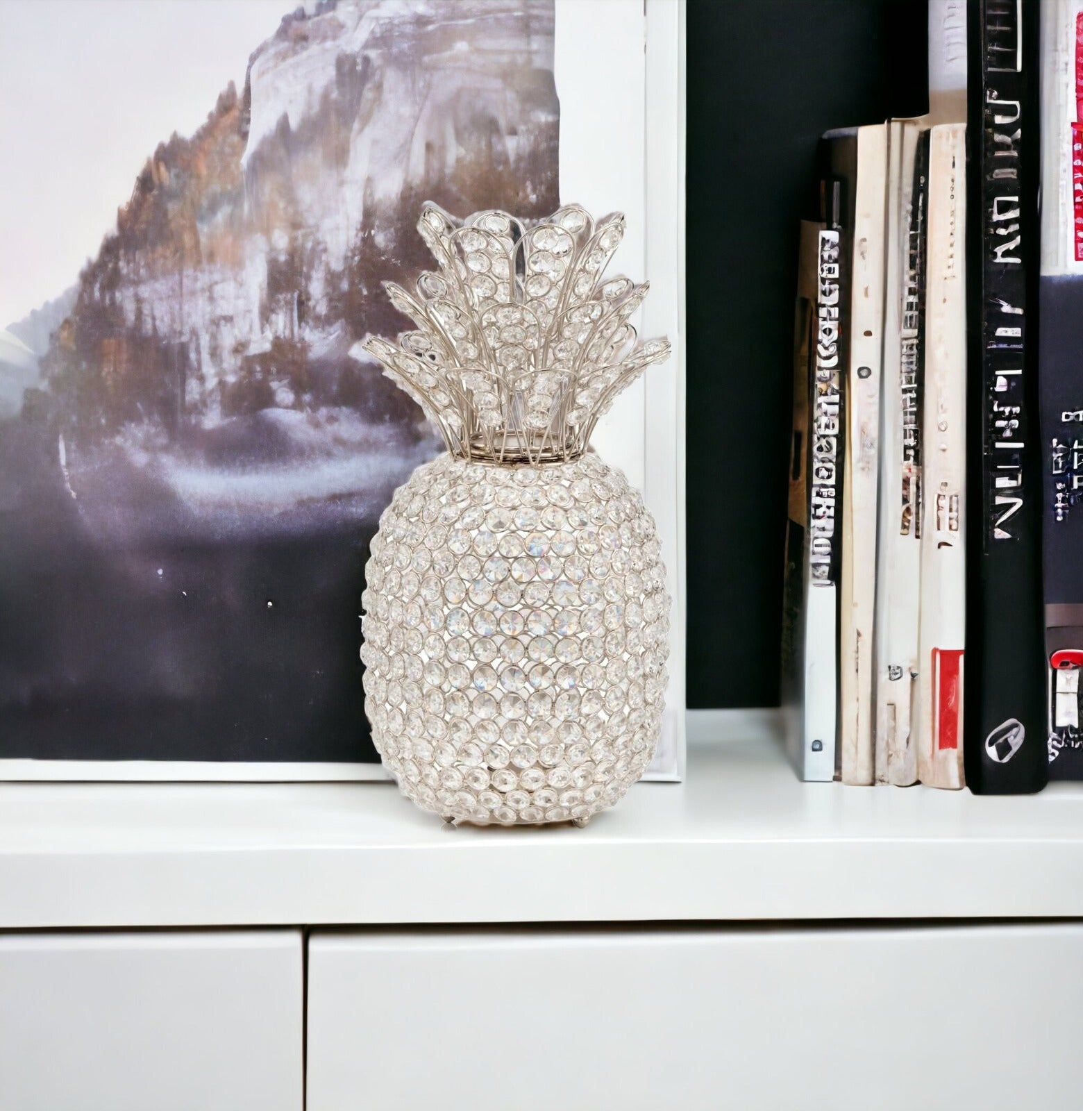 15" Silver Faux Crystal Pineapple Sculpture - Minihomy