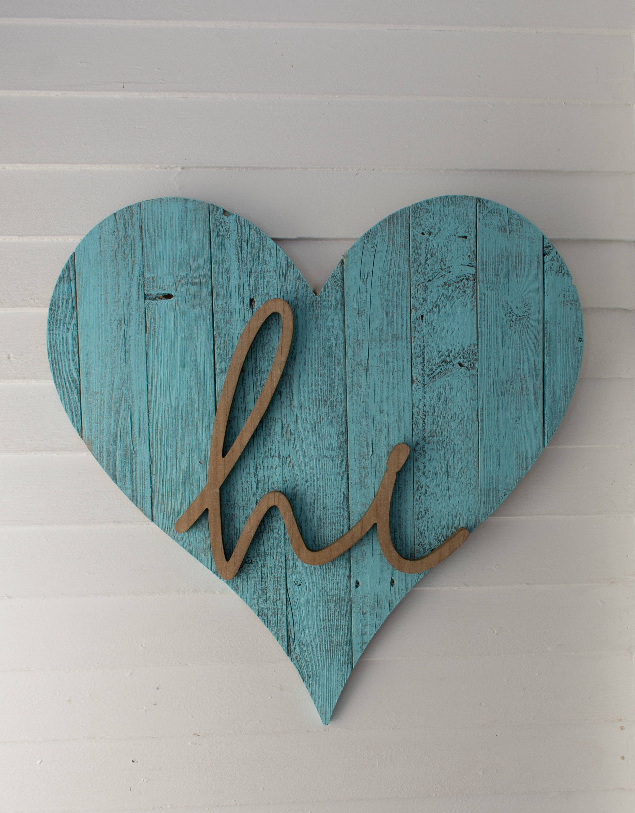 12" Farmhouse Turquoise Large Wooden Heart - Minihomy