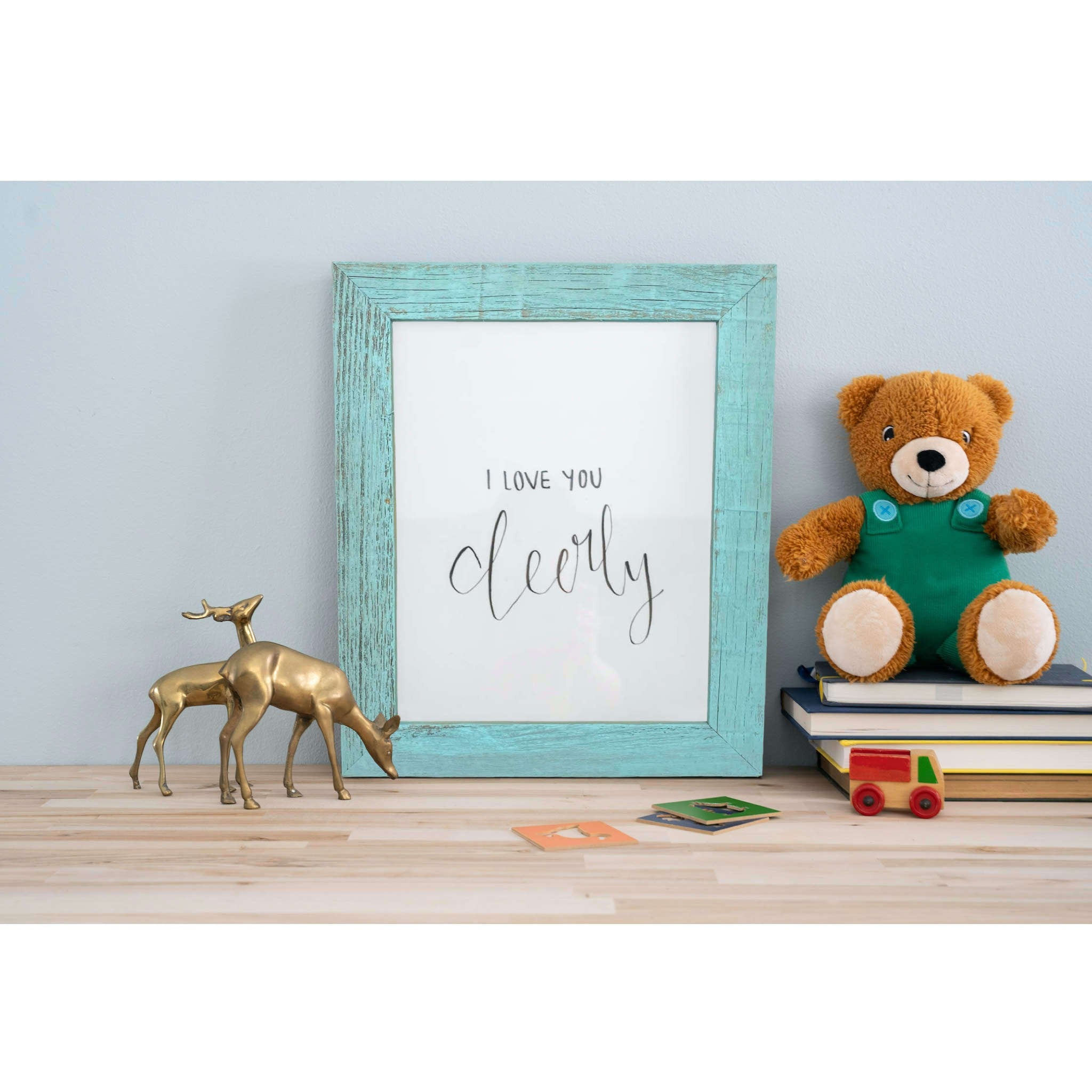 12" X 24" Rustic Farmhouse Light Aqua Blue Wood Frame - Minihomy