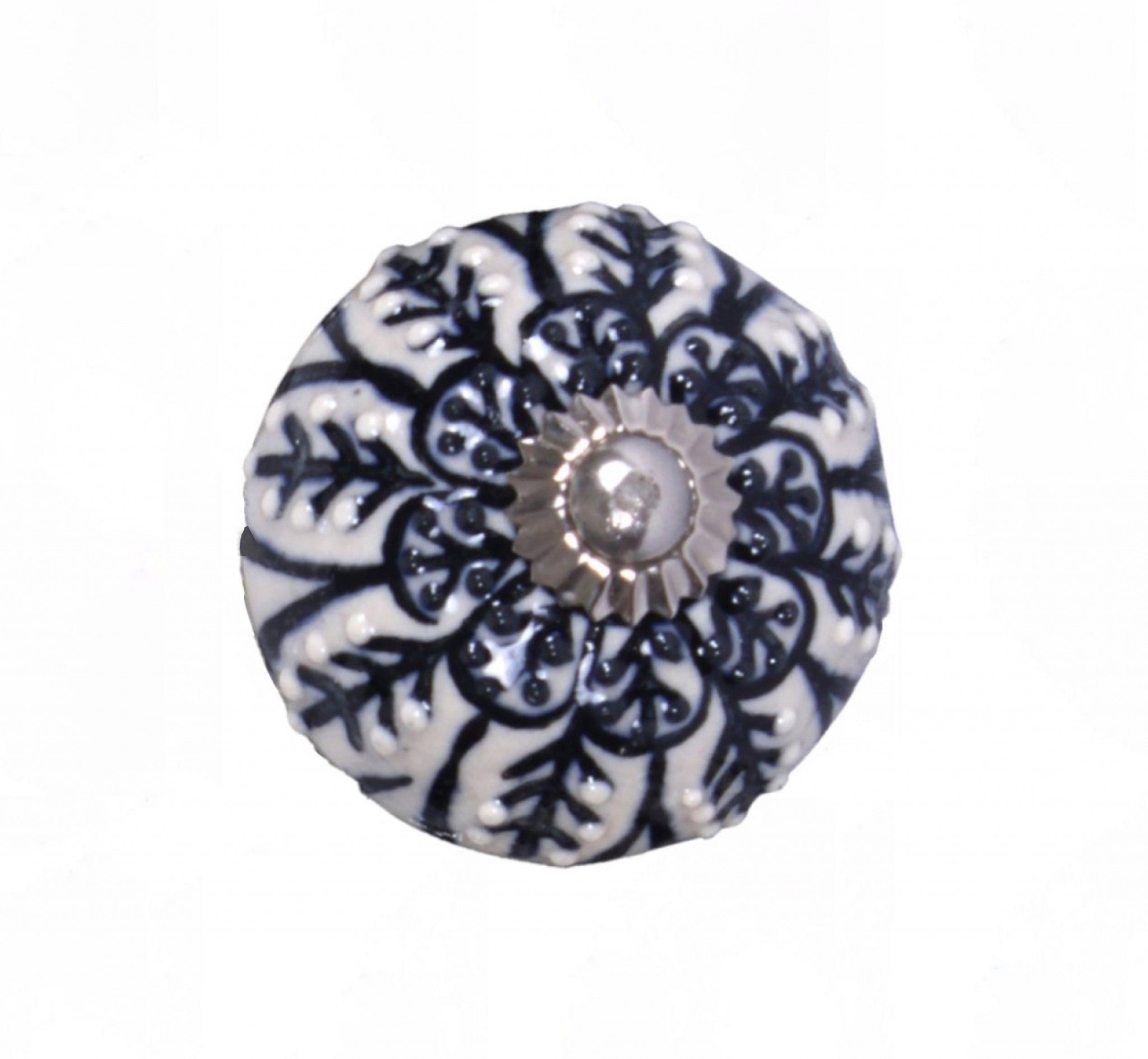 Set Of 12 Vintage Black And White Floral Ceramic Knobs