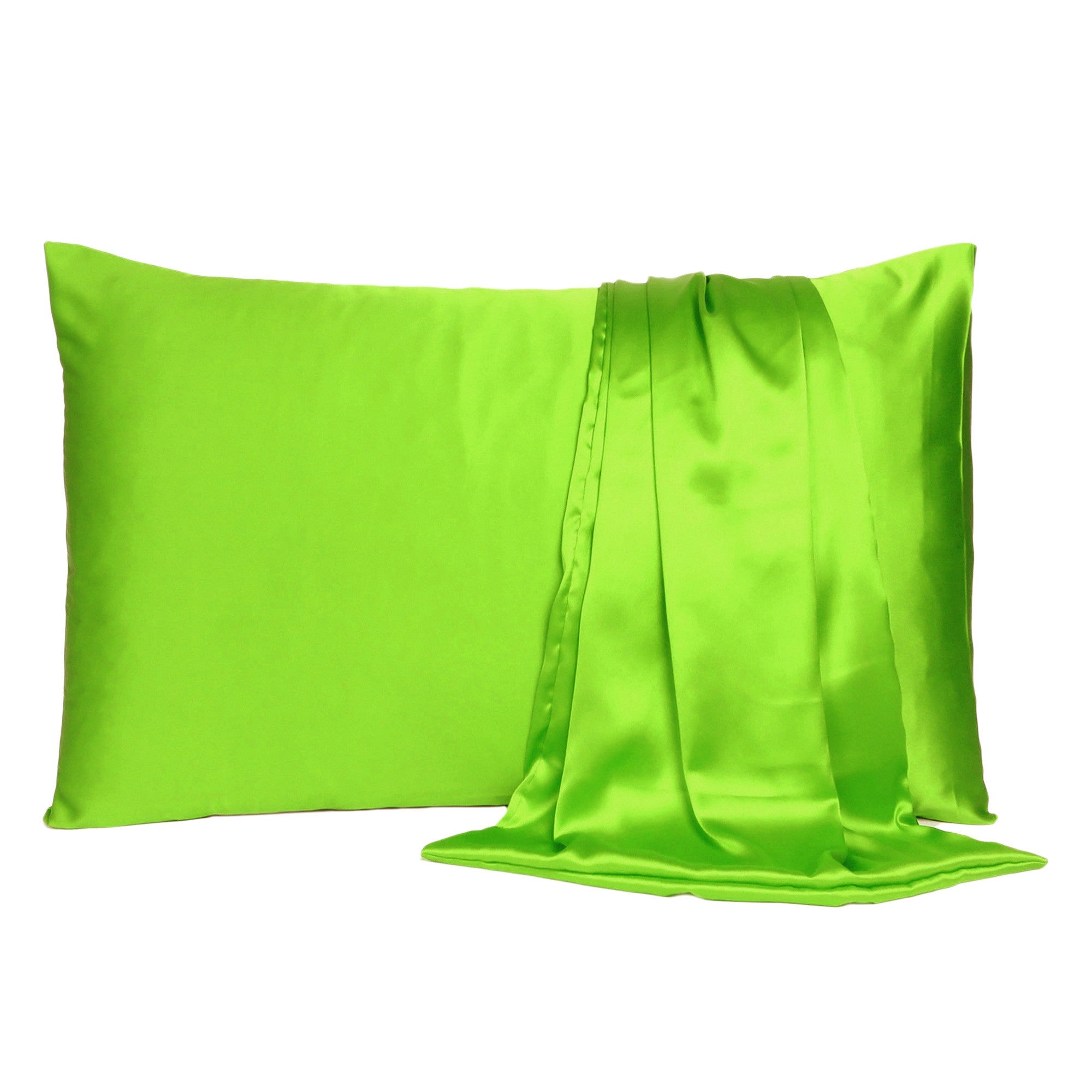 Bright Green Dreamy Set Of 2 Silky Satin King Pillowcases - Minihomy