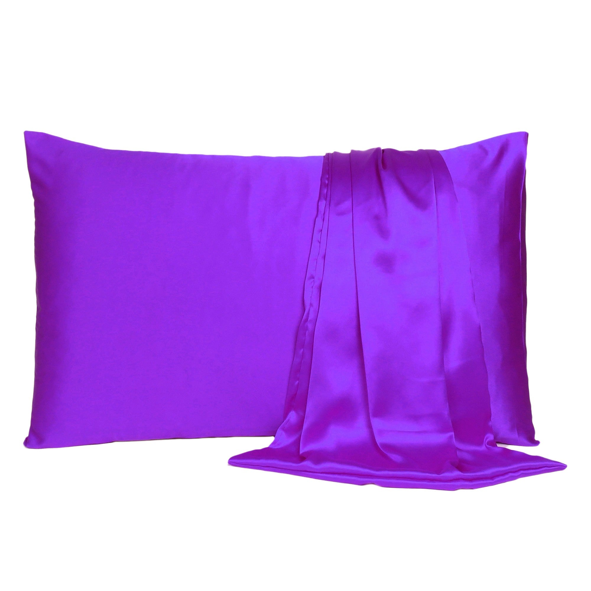 Bright Purple Dreamy Set Of 2 Silky Satin King Pillowcases - Minihomy