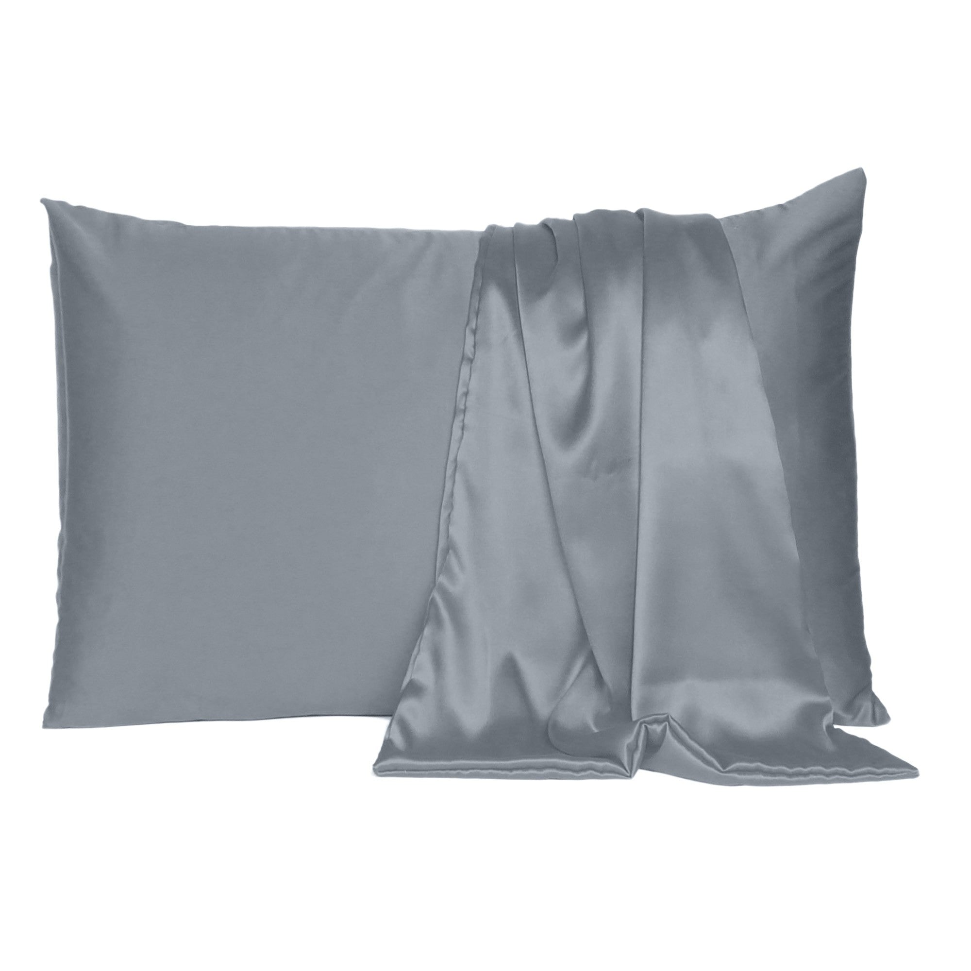 Dark Gray Dreamy Set Of 2 Silky Satin King Pillowcases - Minihomy