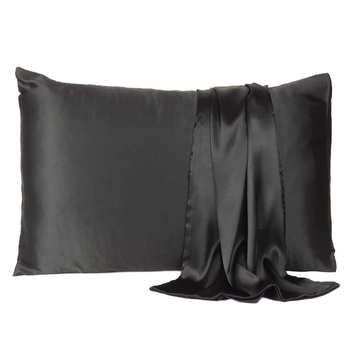 Black Dreamy Set Of 2 Silky Satin Standard Pillowcases - Minihomy