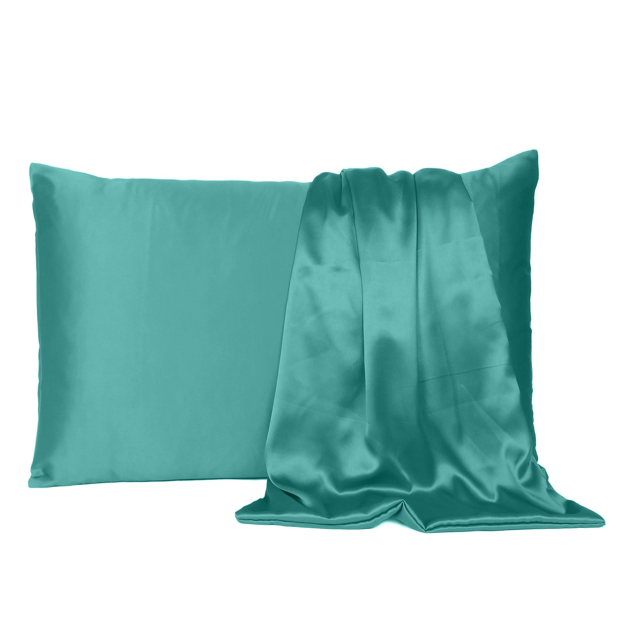 Teal Dreamy Set Of 2 Silky Satin Standard Pillowcases