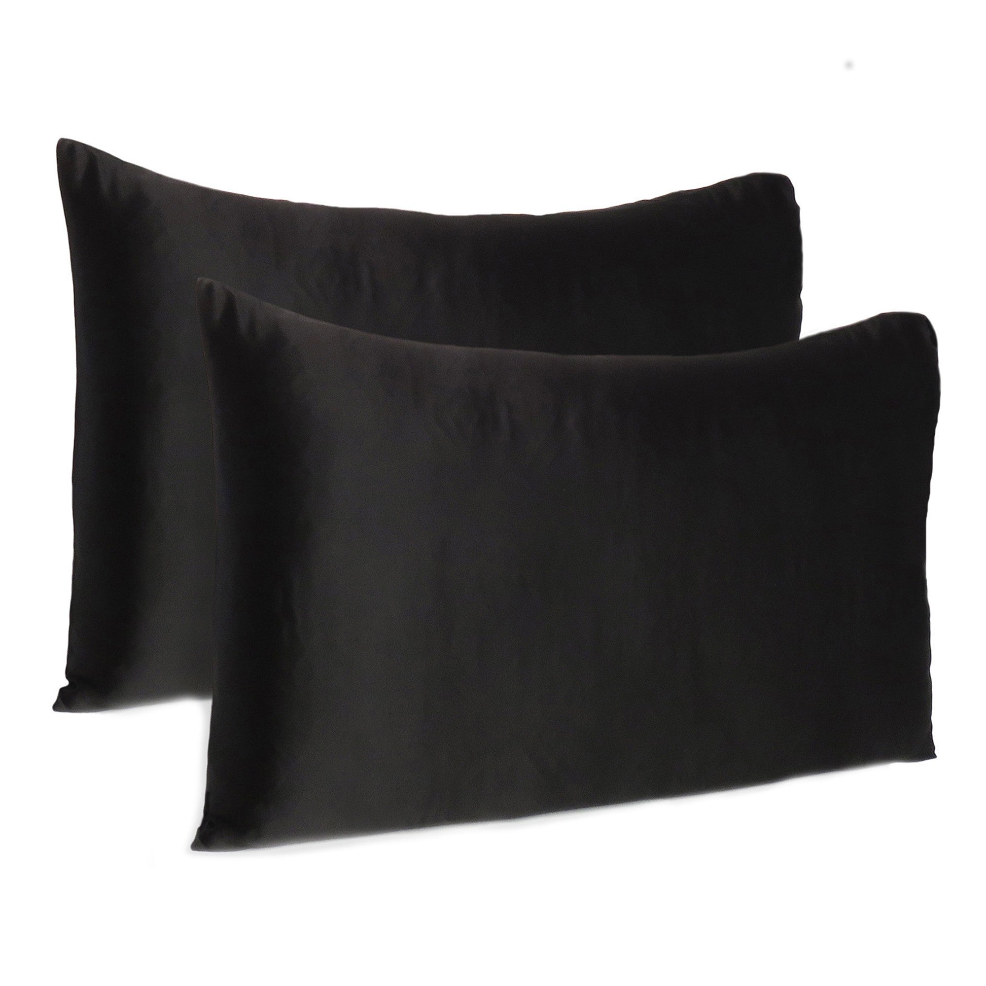 Black Dreamy Set Of 2 Silky Satin Queen Pillowcases - Minihomy