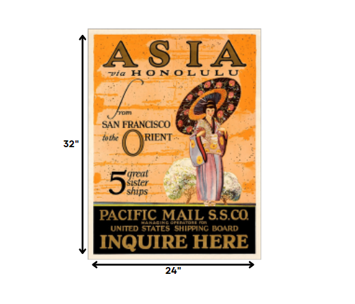 24" X 32" Asia Via Honolulu Vintage Travel Wall Art - Minihomy