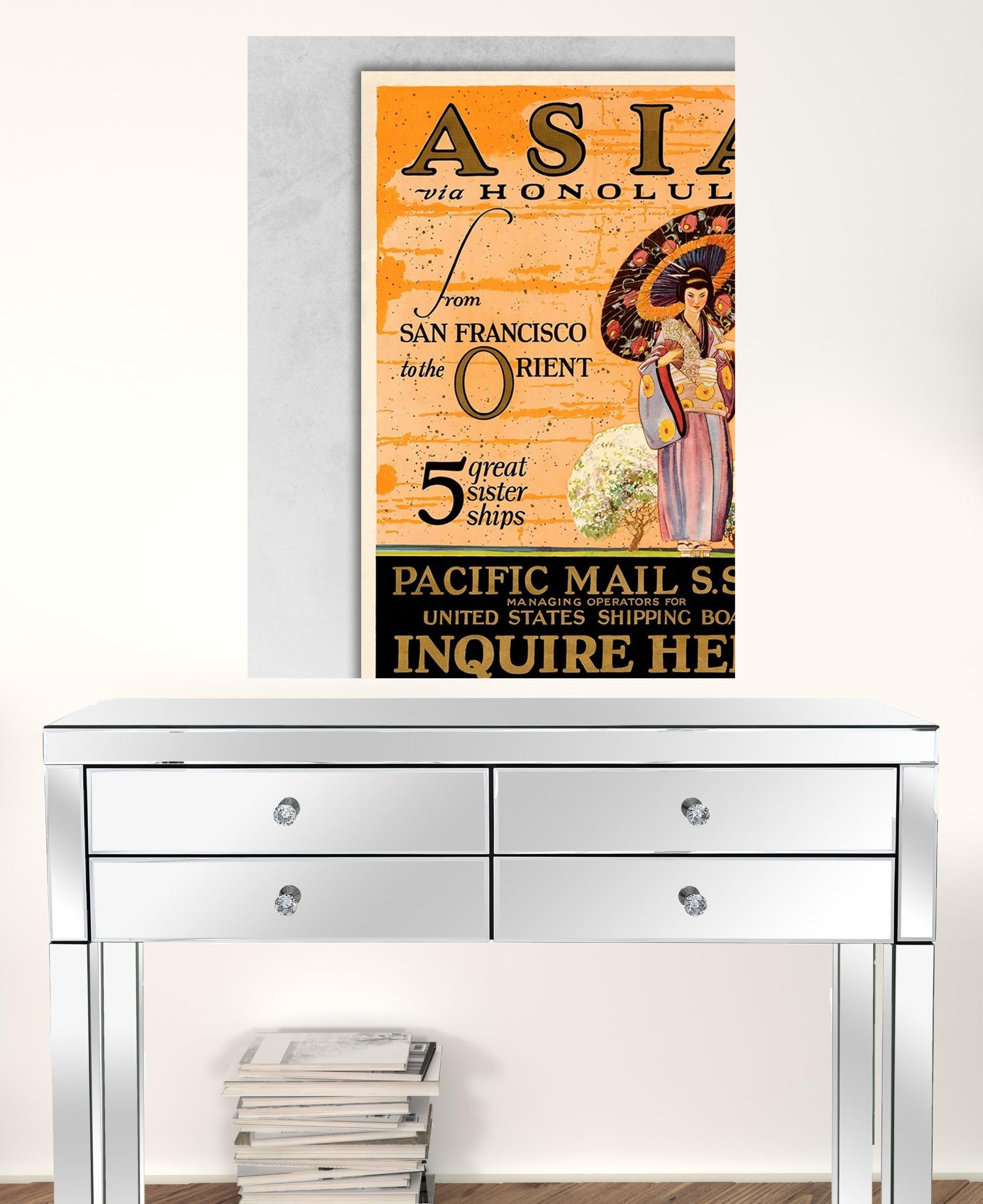 24" X 32" Asia Via Honolulu Vintage Travel Wall Art - Minihomy