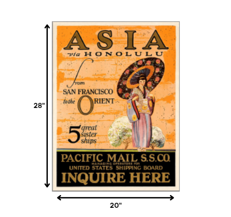 24" X 32" Asia Via Honolulu Vintage Travel Wall Art - Minihomy