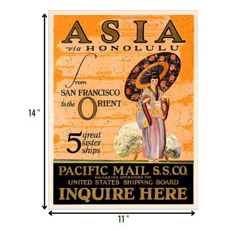 24" X 32" Asia Via Honolulu Vintage Travel Wall Art - Minihomy