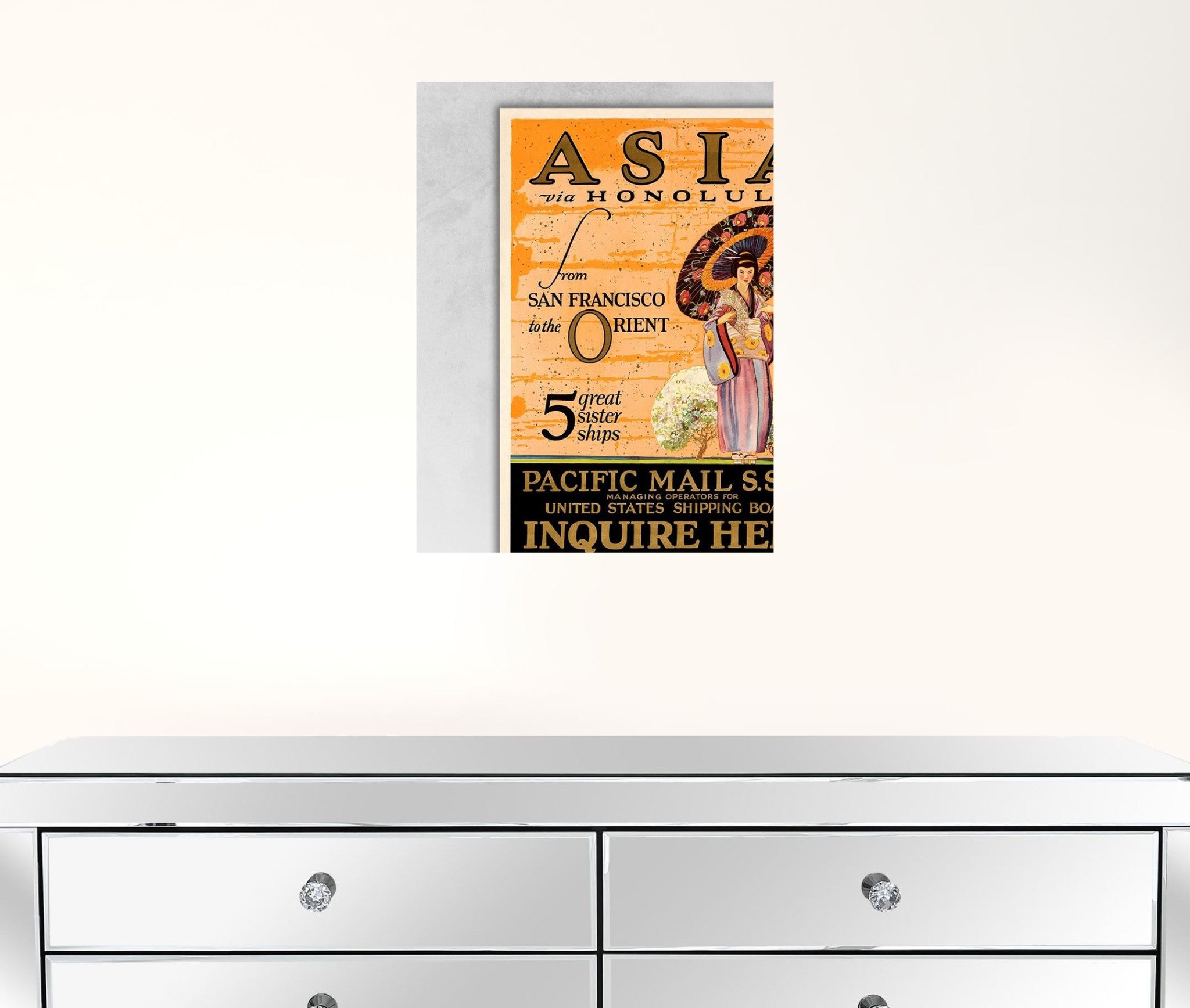 24" X 32" Asia Via Honolulu Vintage Travel Wall Art - Minihomy