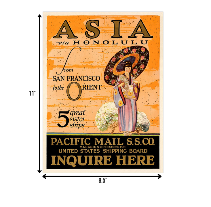 24" X 32" Asia Via Honolulu Vintage Travel Wall Art - Minihomy