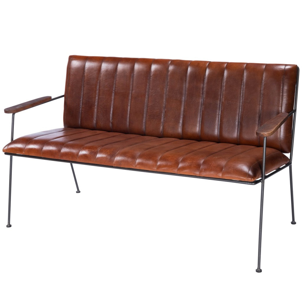 Executive Chic Leather And Metal Bench - Minihomy