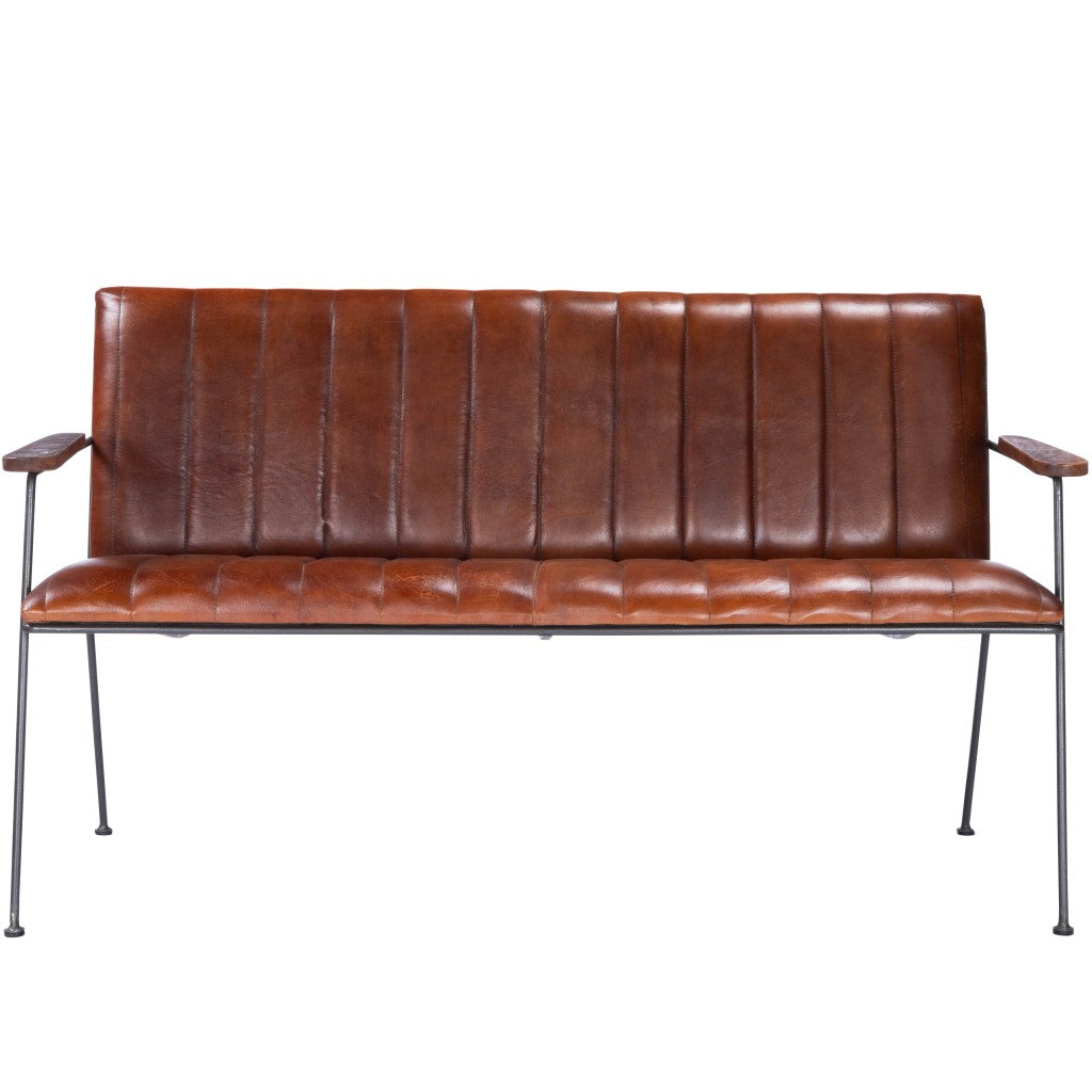 Executive Chic Leather And Metal Bench - Minihomy