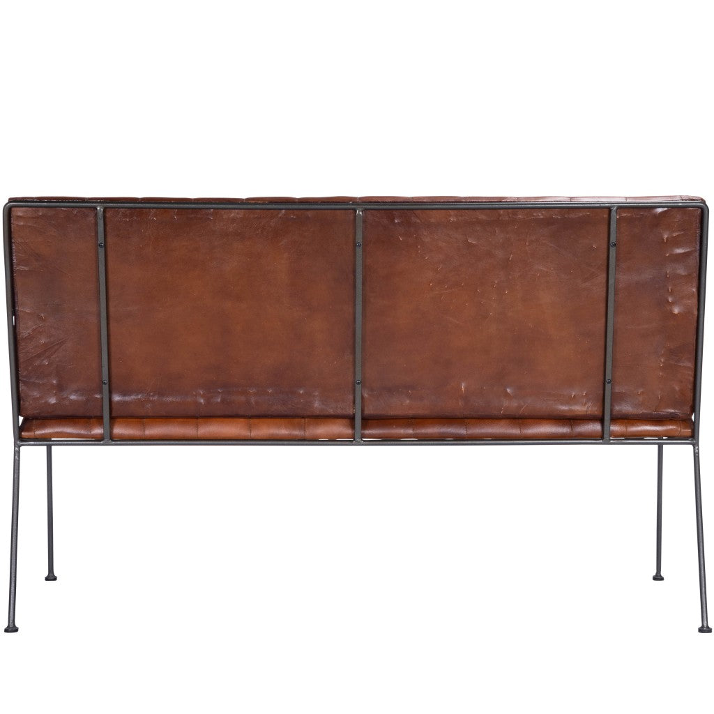 Executive Chic Leather And Metal Bench - Minihomy