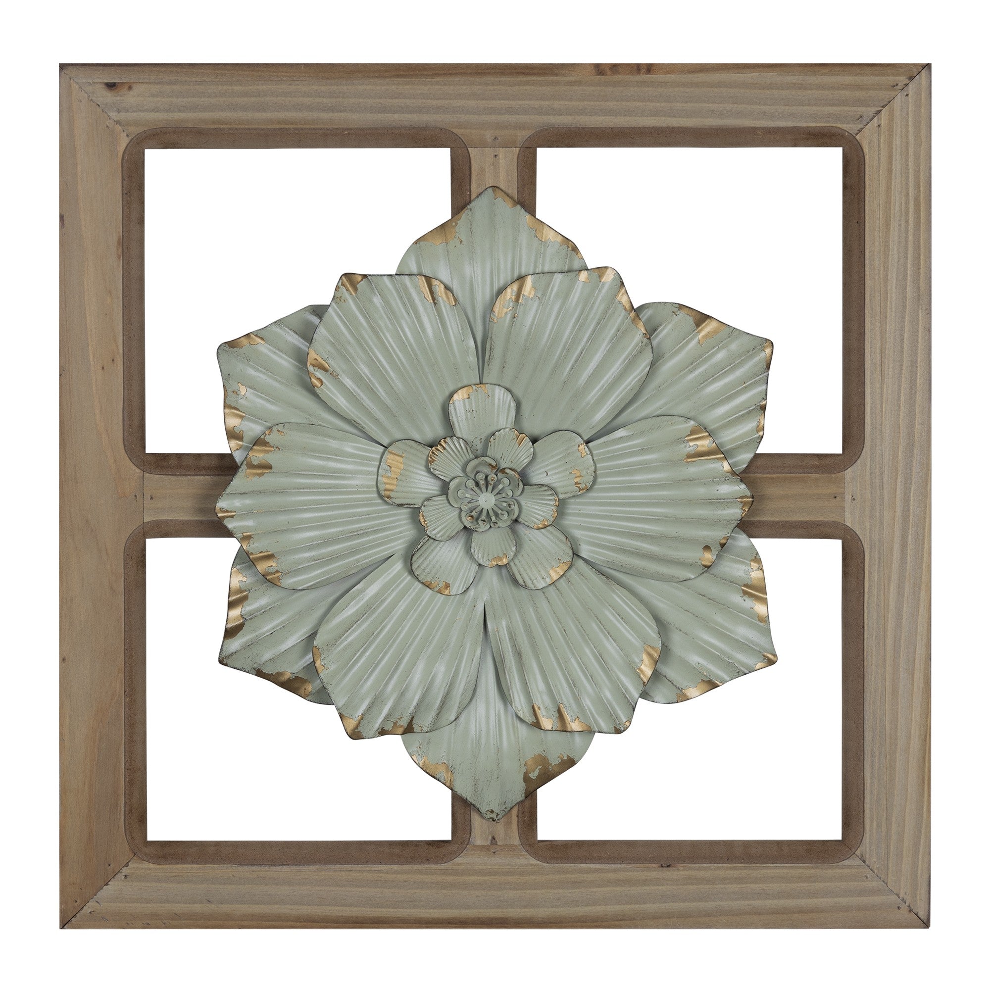 Green Floral Wood And Metal Wall Decor - Minihomy