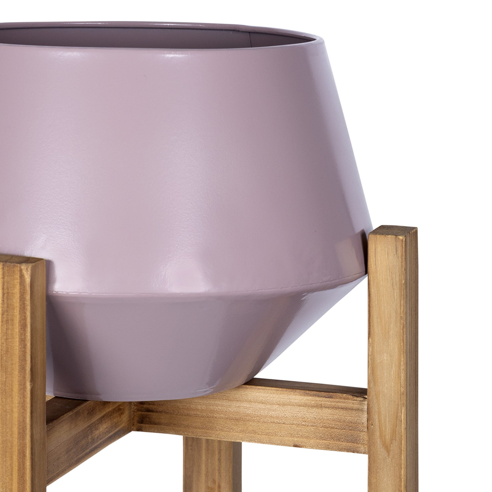 Pink Hexagonal Planter With Wooden Base - Minihomy