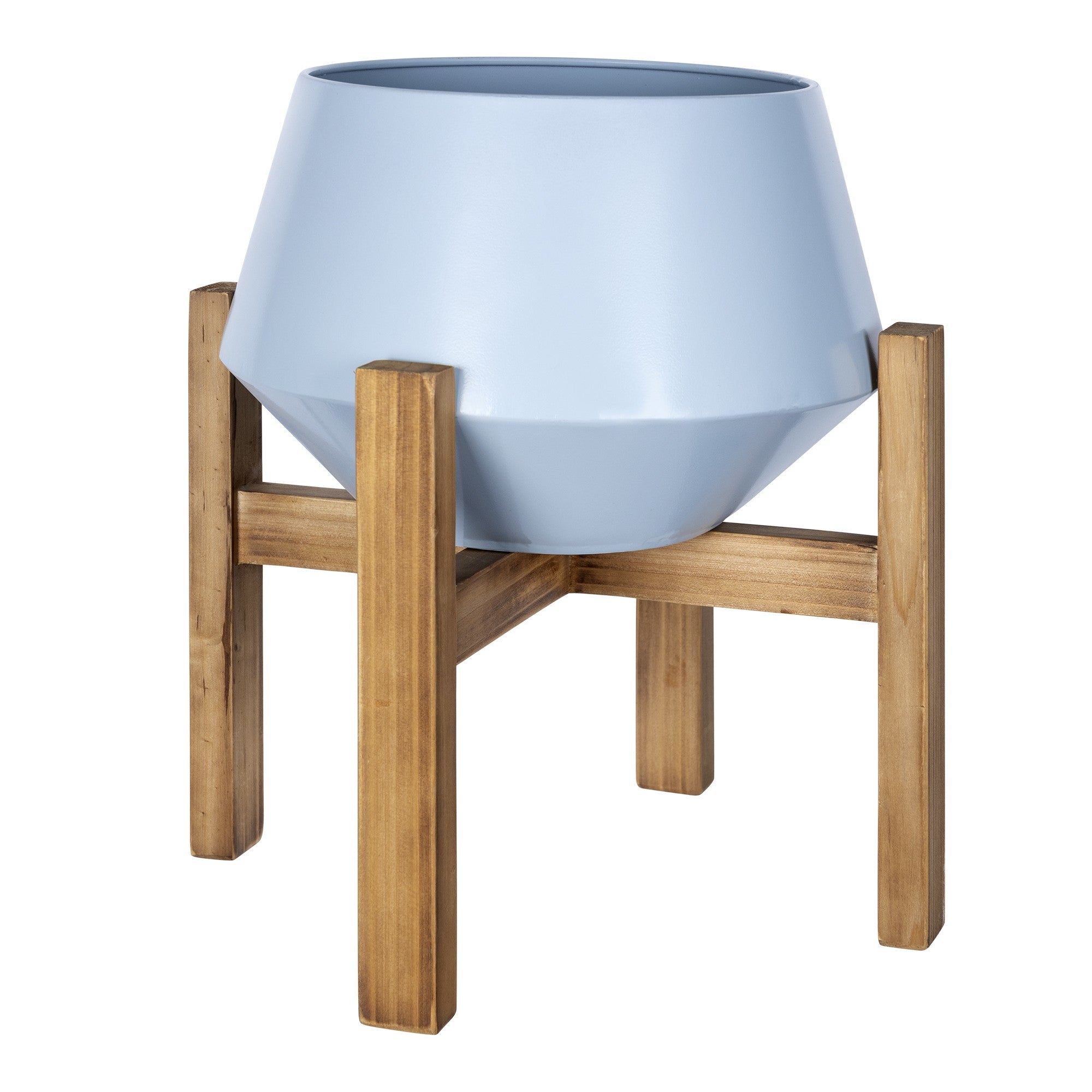 Blue Hexagonal Planter With Wooden Base - Minihomy