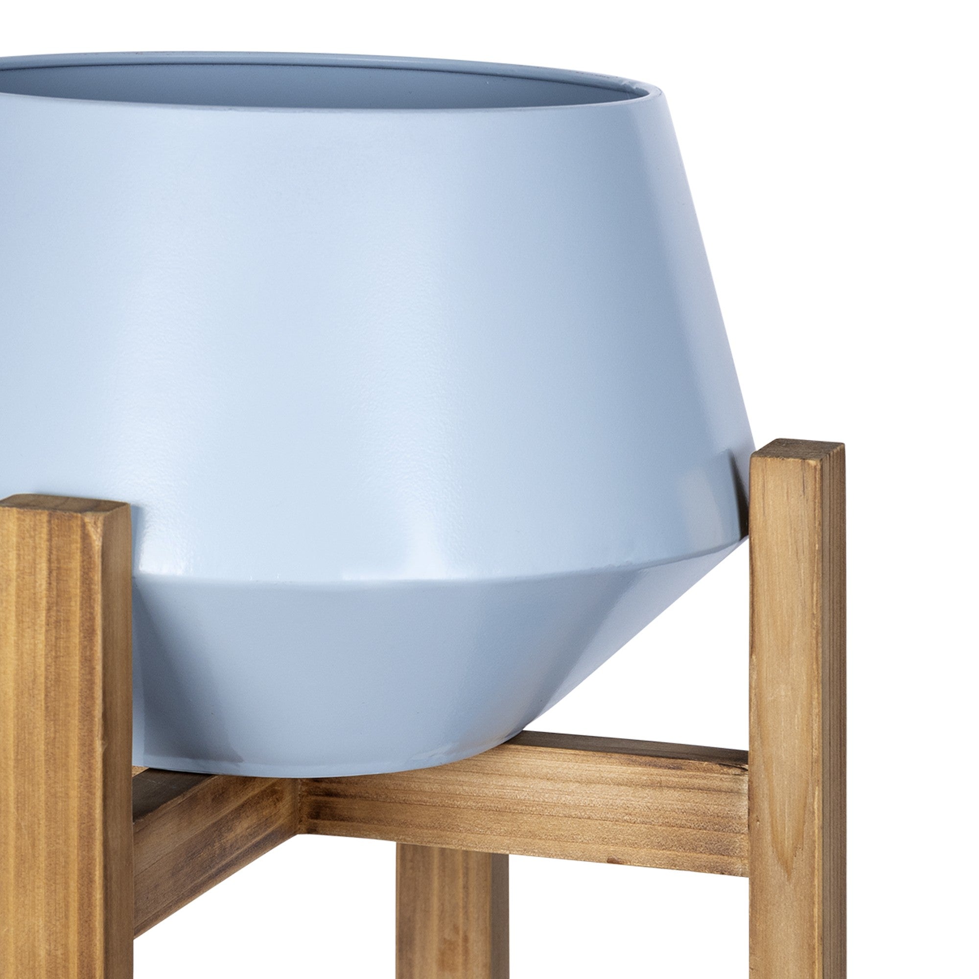 Blue Hexagonal Planter With Wooden Base - Minihomy