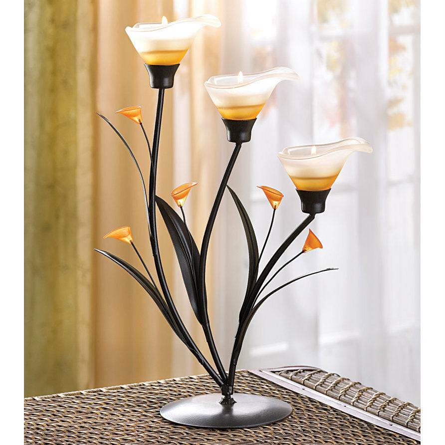 Three-Blossom Amber Lily Candle Holder