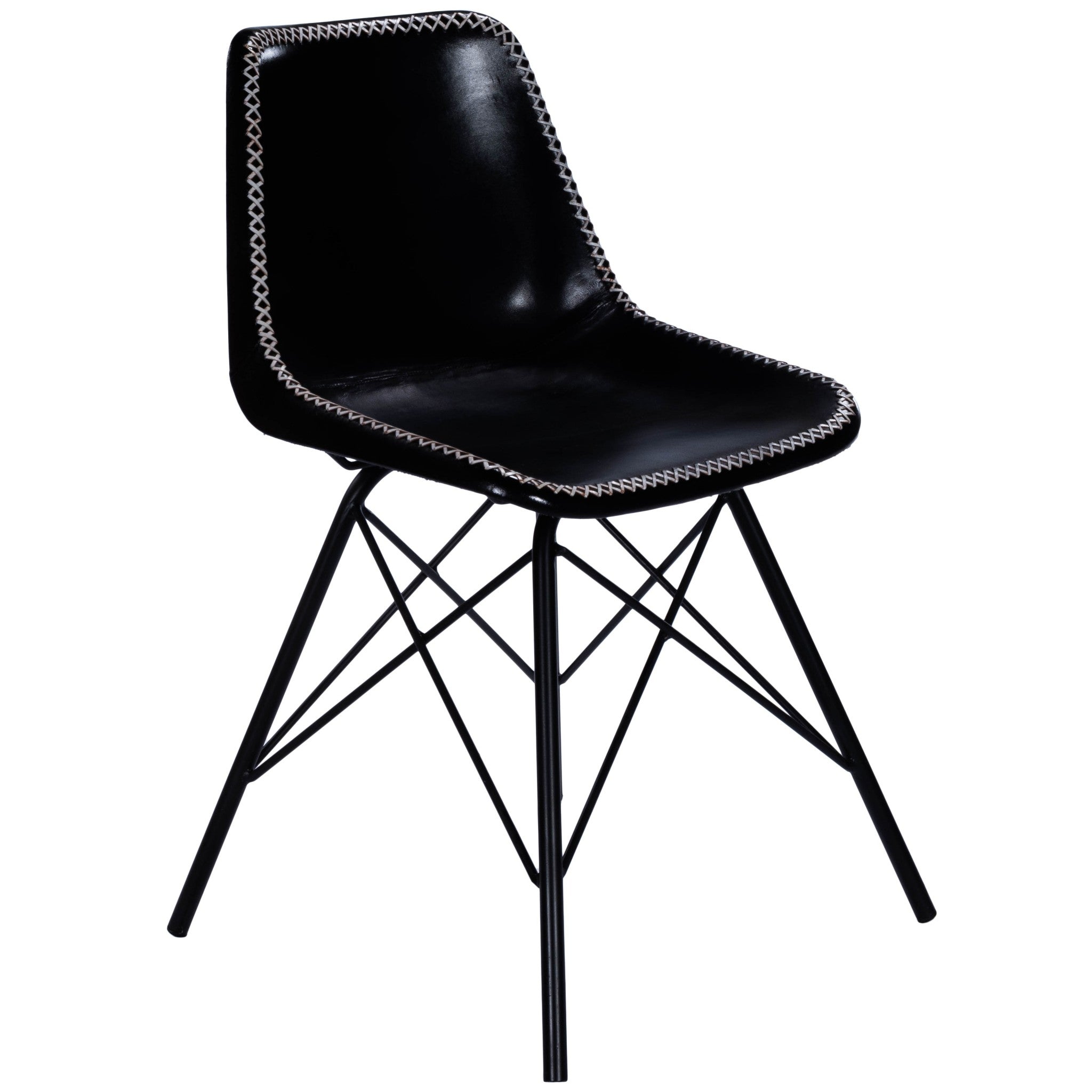 Black Contrast Stitch Leather Dining Chair - Minihomy